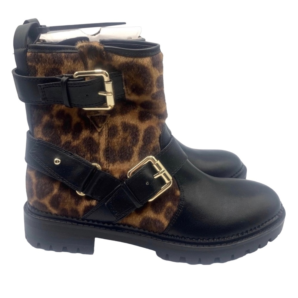 NWT Nine West Cheetah Black & Brown Chunky Buckle Ankle Boot 6.5